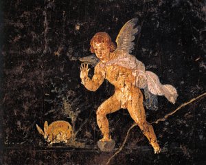 Freske som viser Amor som jager hare, fra Pompei, Italia av Roman Roman