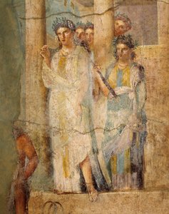 Freskomaleri som viser Iphigenia in Taurus, Detalj av hushjelper, fra House of L. Caecilius Giocondus i Pompeii, Italia av Roman Roman