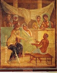 Freskomalerier og A.D.metus og Alcestis rådgivende orakel, fra House of Tragic Poet, Pompei, Italia av Roman Roman