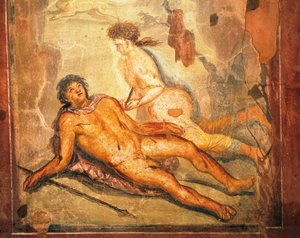 Freske som skildrer myten om Pyramus og Thisbe, House of Loreio Tiburtino, Pompeii, Campania, romersk sivilisasjon av Roman Roman