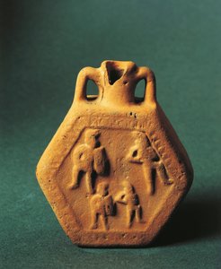 Hofteflaske som representerer gladiatorer, Emilia-Romagna (keramikk) av Roman Roman