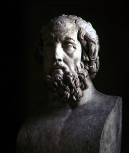 Imaginært portrett av blinde Homer. Reproduksjon av den hellenistiske perioden av en byste fra det 2. århundre f.Kr. Musée du Louvre Paris av Roman Roman
