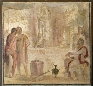 Italia, Campania, Pompei, House of Golden Cupids, Orestes og Pylades før Iphigenia, fresco av Roman Roman