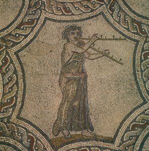 Mosaikk som viser kvinnelig fløytist fra House of Dionysus, i Volubilis, Marokko, romersk sivilisasjon, av Roman Roman