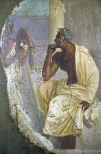 Napoli, freskefragment av skuespiller med maske, fra Pompeii, av Roman Roman
