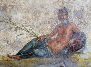 Elvegud, freskomaleri fra Pompeii, Campania, Italia, romersk sivilisasjon av Roman Roman