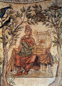 Romersk kunst: Orphee sjarmerende fugler. Mosaikk fra Blanzy-les-Fisms. Lyon, Museum of Fine Arts av Roman Roman