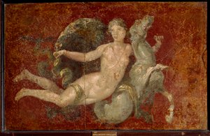 Romersk kunst: en kvinne som rir på en sjøhest. Fresco fra Stabia. Napoli, Museo Archeologico Nazionale - Romersk kunst: en kvinne som rir på en sjøhest. Fresco fra Stabia. Nasjonalt arkeologisk museum, Napoli, Italia av Roman Roman