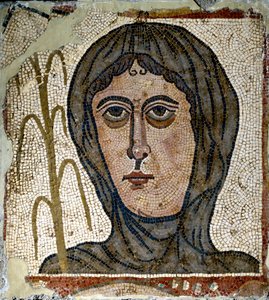 Romersk kunst: allegori om vinteren som en kvinne iført slør. Mosaikk fra det 5. århundre. Fra Quintana del Marco (Leon) Spania Madrid, Nasjonalt arkeologisk museum av Roman Roman