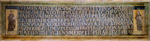 Romersk kunst: mosaikk som bærer dedikasjonen til Saint Sabine, kristen martyr fra det 2. århundre. Den bærer navnene til Peter av Illyria (Pietro d