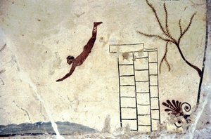Romersk veggmaleri av graven kalt dykkeren (tuffatore). av Roman Roman