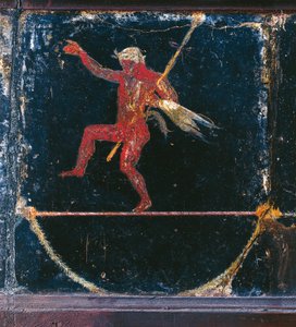Tredje stilfresko som viser Funambolist Seleni, detalj av Silenus som holder thyrsus, fra den såkalte Villa of Cicero i Pompeii av Roman Roman