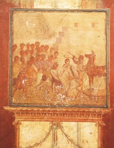 Trojansk hest, freskomaleri fra House of Menander, Pompeii, Campania, romersk sivilisasjon av Roman Roman
