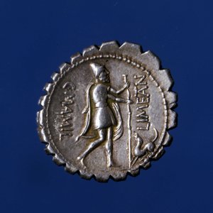 Ulysses gjenkjent av hunden Argo. Romersk sølvmynt, 83 f.Kr. av Roman Roman