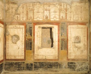Veggdekorasjon i fjerde pompeiansk stil, fra House of Loreio Tiburtino, Pompeii, Campania, romersk sivilisasjon av Roman Roman