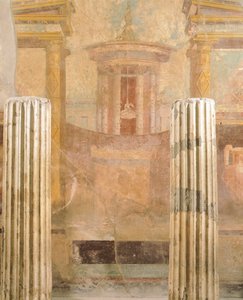 Veggmaleri i andre pompeianske stil, fra House of Labyrinth, Pompeii, Campania, romersk sivilisasjon av Roman Roman