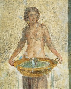 Kvinne som bærer en bøtte med vann, detalj, fra Pompei, Fresco av Roman Roman