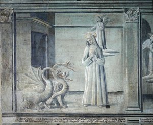 Livet til Saint Francoise Romaine, forfulgt av demoner i form av monstre, fra den romerske skolen