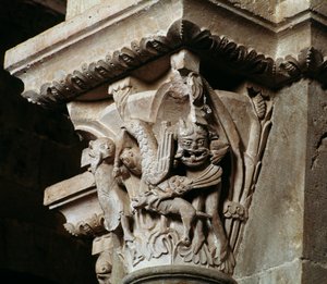 Bortføring av Ganymedes (utskåret hovedstad) av Romanesque