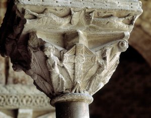 Kapital som representerer det strålende korset (skulptur av Romanesque