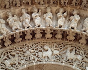 Detalj av skulpturer av sørportalen av Romanesque