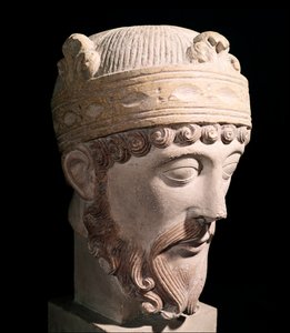 Portrett av den karolingiske kongen av Vest-Francia Lothair (steinskulptur av Romanesque