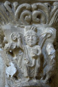 Romansk kunst: detalj av en hovedstad i kirken Saint Blaise, Lacommande (Atlantiske Pyreneene) av Romanesque