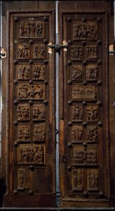 Romansk kunst: tredør fra midten av 1100-tallet til kirken St. Mary of the Capitol i Köln, Tyskland (Sankt Maria im Kapitol, Köln) av Romanesque