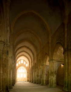 Utsikt over skipet til kirken til cistercienserklosteret grunnlagt på 1100-tallet. av Romanesque