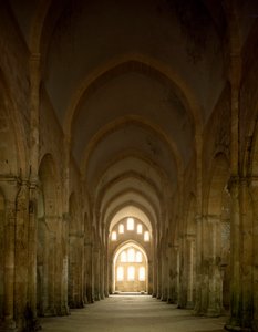 Utsikt over skipet til kirken til cistercienserklosteret grunnlagt på 1100-tallet. av Romanesque