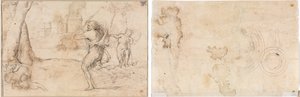 Romulus og Remus funnet av Faustulus (til høyre) konsentriske sirkler (verso) av Romanino