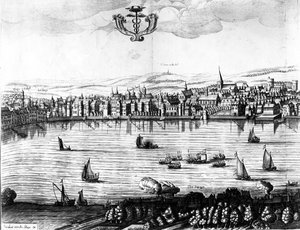 En utsikt over Themsen fra Southwark, 1650 av Rombout Van den Hoeye