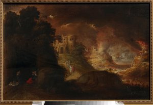 Sodoma og Gomorra. Maleri av Rombout van Troyen (cirka 1605-cirka 1650), olje på lerret. nederlandsk kunst av Rombout van Troyen