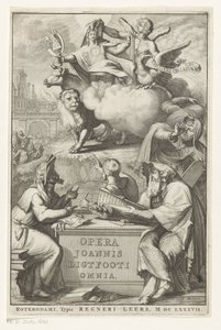 Allegorisk figur med jødisk mann Tittelside for: John Lightfoot, Opera Joannis Ligtfooti omnia, 1686 av Romeyn de Hooghe