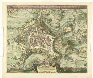 Bombardement av Luxemburg fra maarschalk de Créquy, 1684 Luxemburg, leder. etternavn metropol en chimacens-prins stren def. reg. Men Gaulske armer okkuperte ham. 4. juni Ao. 8834 (tittel på objekt) av Romeyn de Hooghe