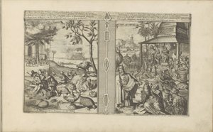 Bomen, dieren en noten; Verering van godsbeelden Mangas Nooten / trær, dyr, etc. of India // Tyden, Afgoden / Idoler, matematikere, filosofer etc. of India (tittel på objekt) Øst- og Vestindia og andre steder (serietittel) av Romeyn de Hooghe