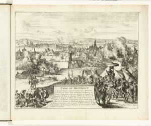 Erobringen av Maastricht av hertugen av Parma, 1579 Prize de Mastricht (tittel på objekt) Guerres de Flandres (serietittel) av Romeyn de Hooghe