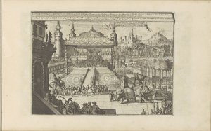 Koninklijk hof i Mongolia Mongols Hof en Hofpracht / Court and Royal Pump of the Great Mogul (tittel på objekt) Øst- og Vestindia og andre steder (serietittel) av Romeyn de Hooghe