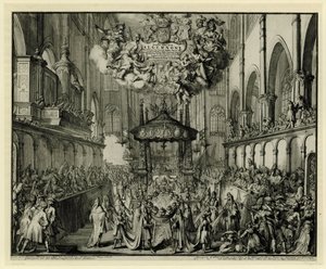 Choir of Westminster Abbey med dronningens begravelsesseremoni, 1695 In