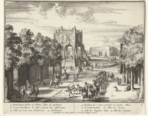 Avenue i parken Enghien som fører til en paviljong The Park of Enghien (Enghien) (serietittel) av Romeyn de Hooghe