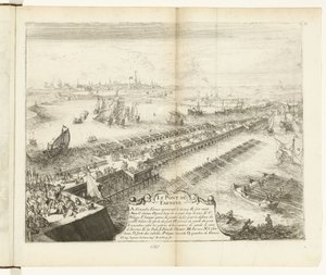 Parma-skipet bro over Schelde, 1585 Le Pont de Farnese (tittel på objekt) Guerres de Flandres (serietittel) av Romeyn de Hooghe