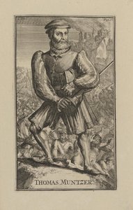 Thomas Muntzer (Munzer) (ca. 1489-1525), omreisende prest og religiøs leder av bondekrigen i Tyskland - Barokk: Portrett av Thomas Muentzer av Hooghe, Romeyn de (1645-1708)