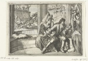Tittelside for heftet: Bumpen i garde, på Haasejagt, 1702 Bump in the Guard, på Haasejagt (tittel på objekt) Esopus in Europe (serietittel) av Romeyn de Hooghe