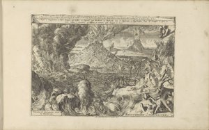 Vulkanen i stormen Brantbergen og Tempeesten / Volcanoes and Hurricanes in Sicilia, etc. (tittel på objekt) Øst- og Vestindia og andre steder (serietittel) av Romeyn de Hooghe
