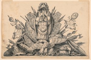 Tegning, et trofé med våpen ment for utførelse i maleri, 1830–1850 av Romolo Achille Liverani