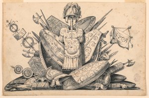 Tegning, våpentrofé, 1830–1850 av Romolo Achille Liverani