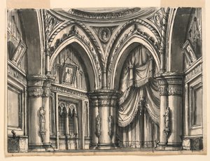 Scenedesign, interiør i High Gothic Hall med Ogival Arches