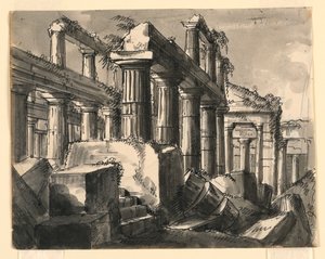 Scenedesign, ruinene av tempelet av Romolo Achille Liverani
