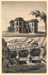 Scenedesign, slott i landskap og templer og huler