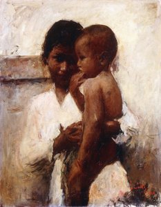 Affection, a Javanese Beauty Holding a Child (olje på lerret) av Romualdo Locatelli